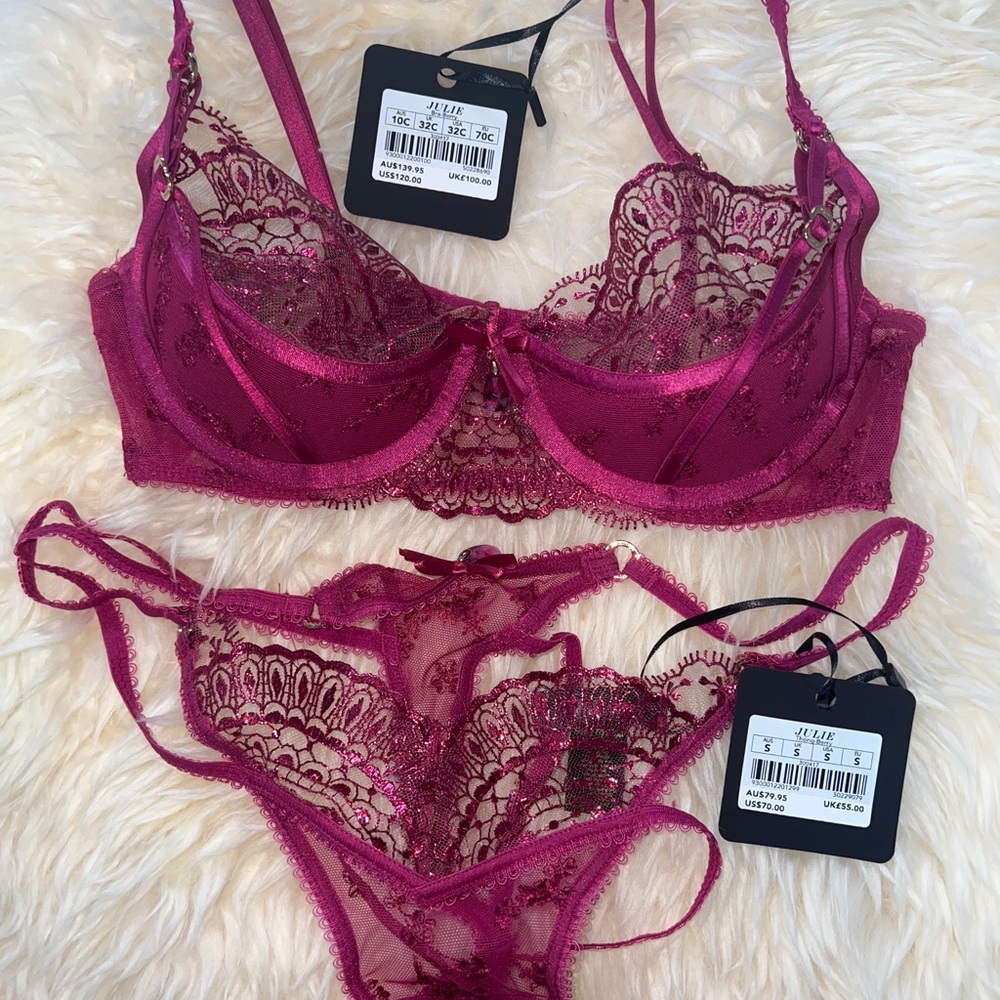 Honey Birdette Julie berry bra thong set new